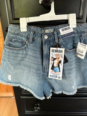 REWASH Women's Light Blue Super High Rise Denim Shorts